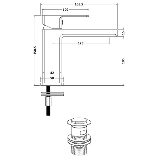 Arley Pro Bower  Mono Basin Mixer With Push Button Waste