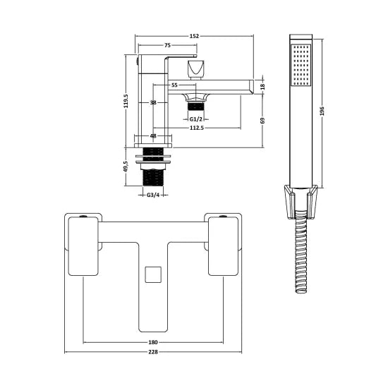 Arley Pro Bower  Bath Shower Mixer With Handset