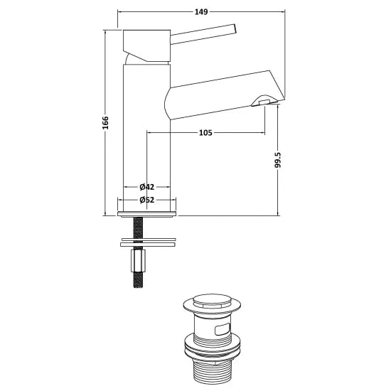 Arley Pro Cressing  Mono Basin Mixer With Push Button Waste
