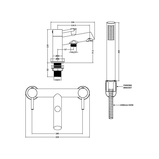 Arley Pro Cressing  Bath Shower Mixer With Handset
