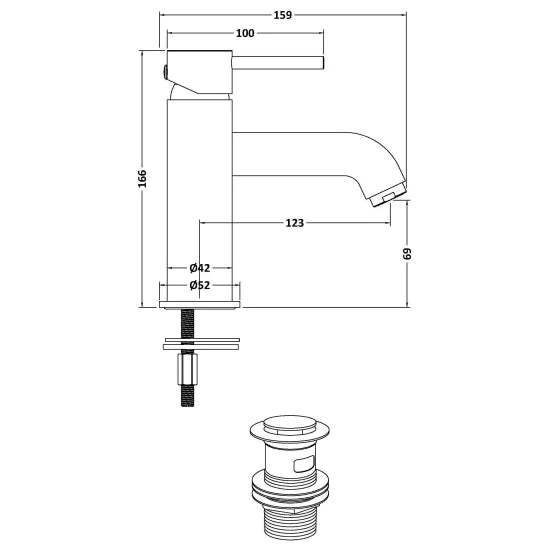 Arley Pro Latimer  Mono Basin Mixer With Push Button Waste