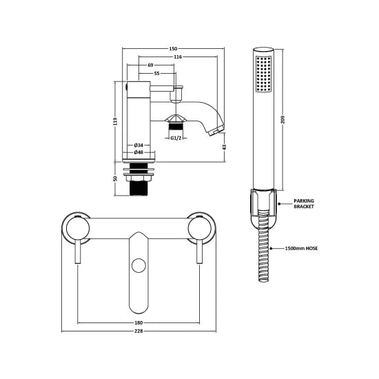 Arley Pro Latimer  Bath Shower Mixer With Handset