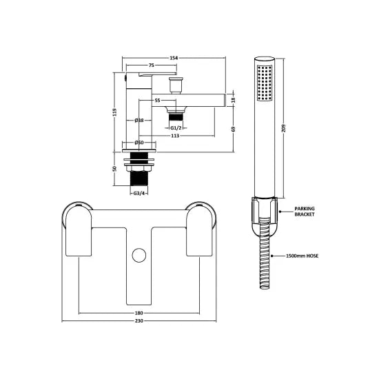 Arley Pro Privett  Bath Shower Mixer With Handset