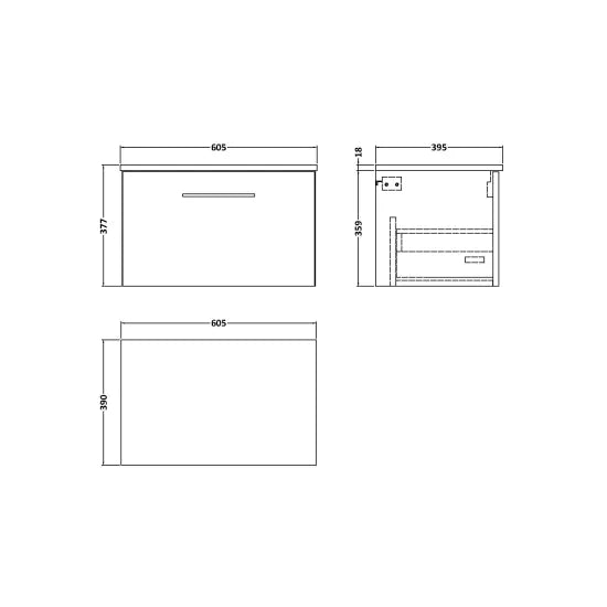 Arno 600mm Midnight Blue 1 Drawer Wall Hung Vanity Unit With Co-ordinating Worktop