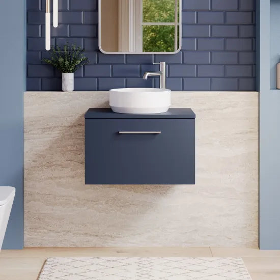 Arno 600mm Midnight Blue 1 Drawer Wall Hung Vanity Unit With Co-ordinating Worktop