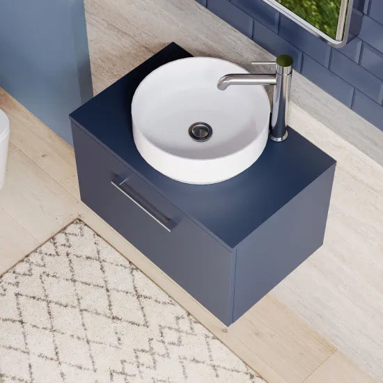Arno 600mm Midnight Blue 1 Drawer Wall Hung Vanity Unit With Co-ordinating Worktop