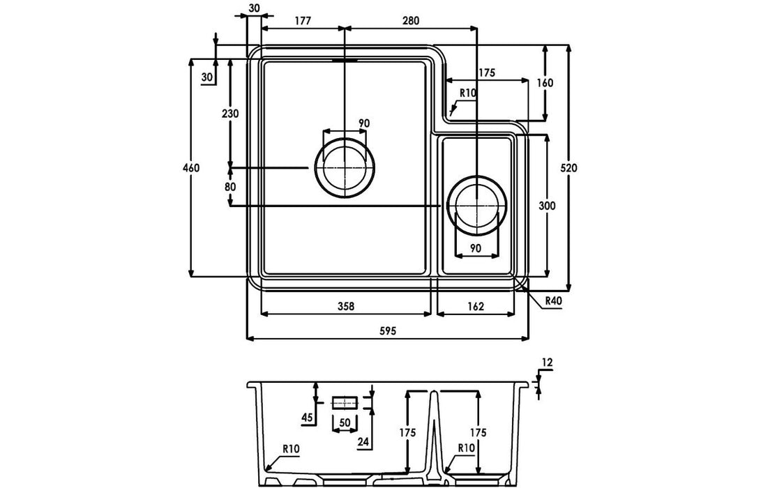 Abode Sandon 1.5B LH Ceramic Undermount/Inset Sink