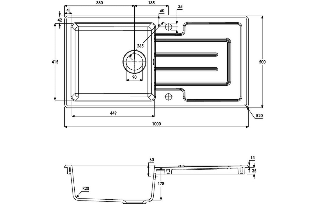Abode Acton 1B & Drainer Ceramic Inset Sink