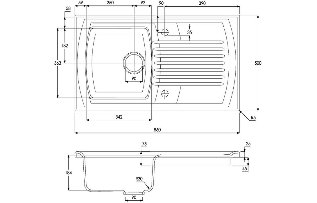 Abode Milford 1B & Drainer Ceramic Inset Sink