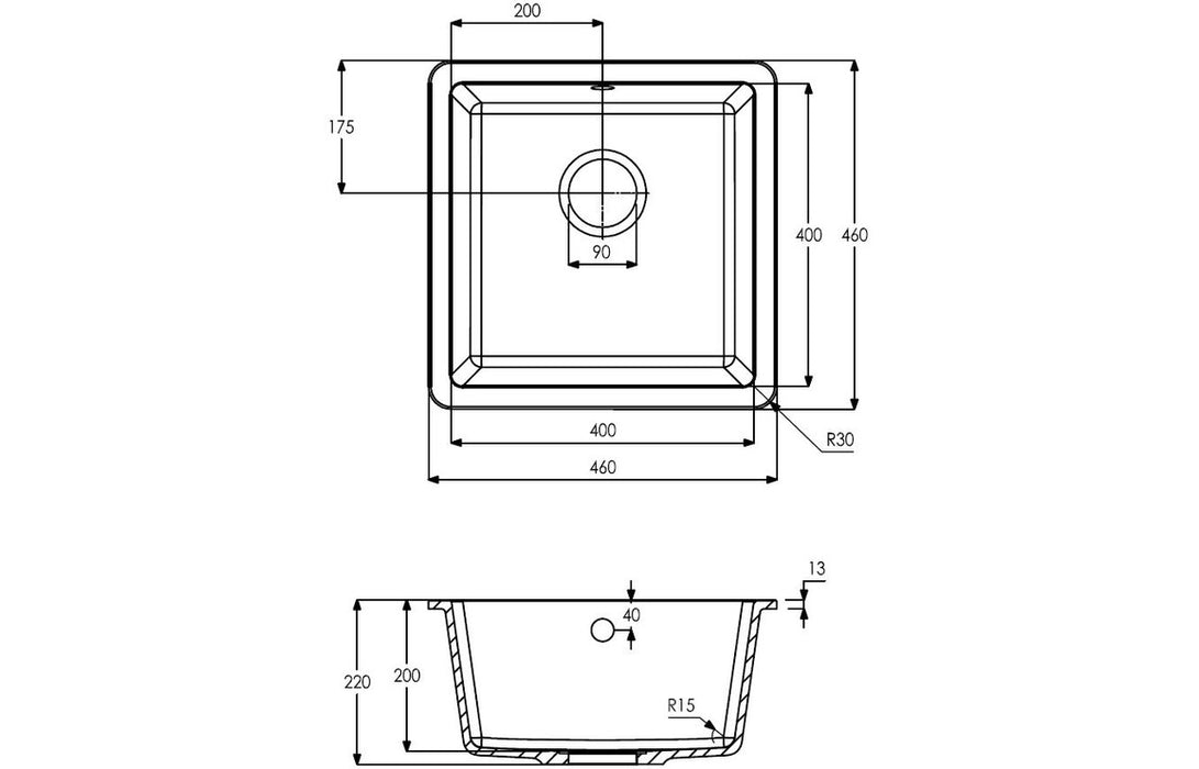 Abode Matrix Sq GR15 1B Granite Inset/Undermount Sink