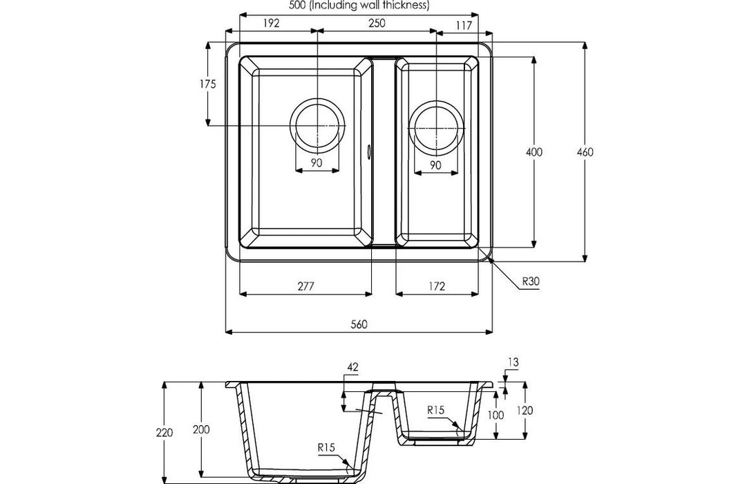 Abode Matrix Sq GR15 1.5B Granite Inset/Undermount Sink