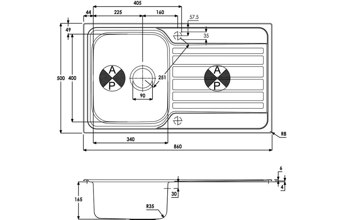 Abode Connekt 1B & Drainer Inset Sink - Stainless Steel