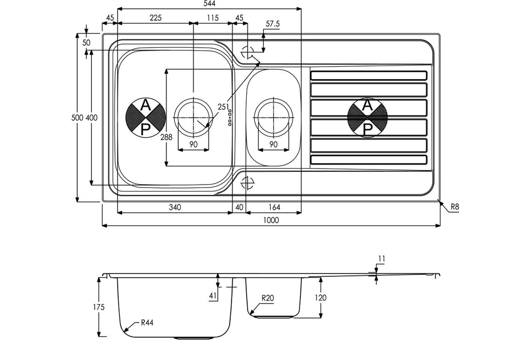 Abode Connekt 1.5B & Drainer Inset Sink - Stainless Steel