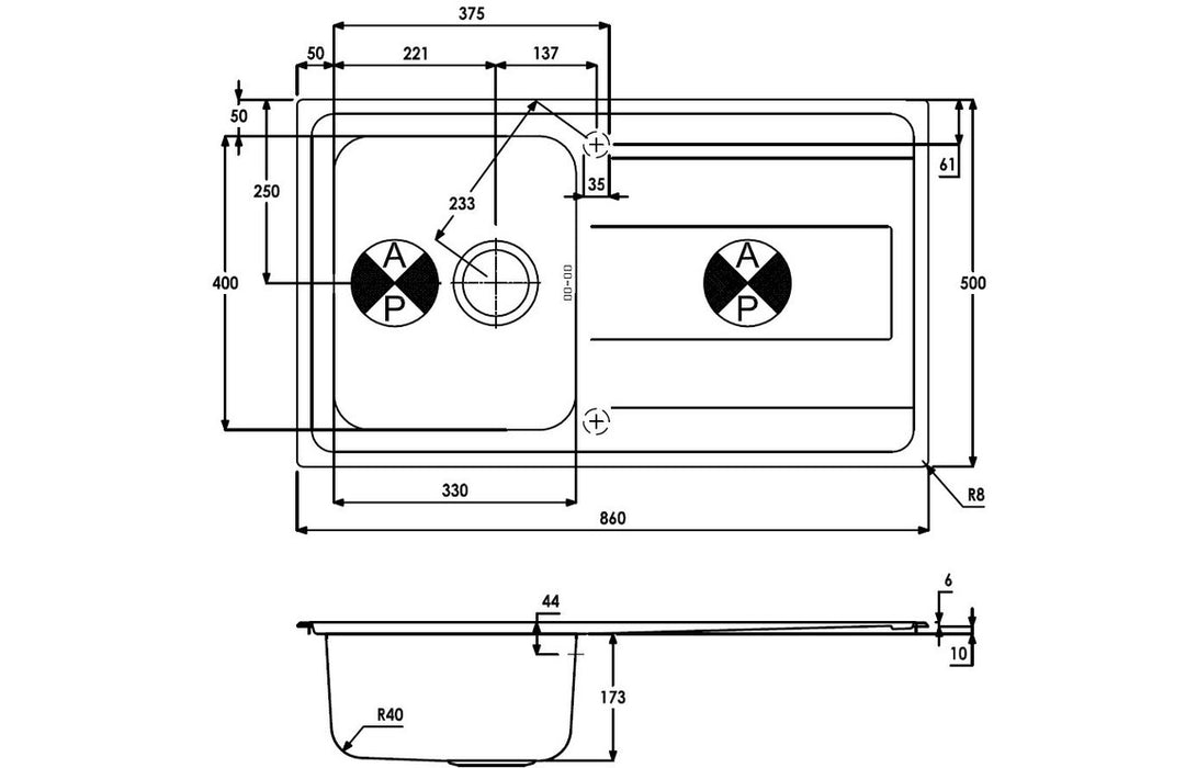 Abode Ixis Compact 1B & Drainer Inset Sink - Stainless Steel
