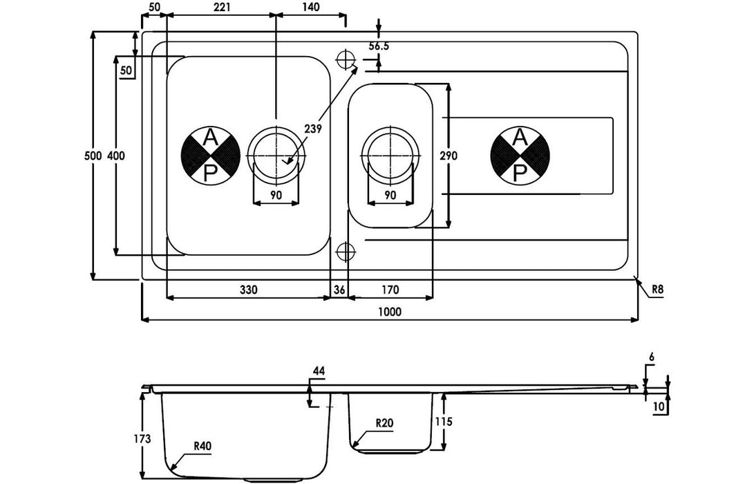 Abode Ixis 1.5B & Drainer Inset Sink - Stainless Steel