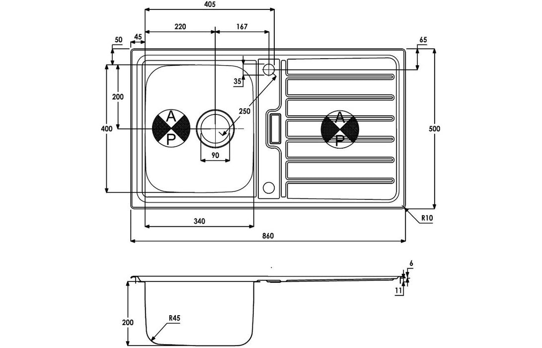 Abode Neron Compact 1B & Drainer Inset Sink - Stainless Steel