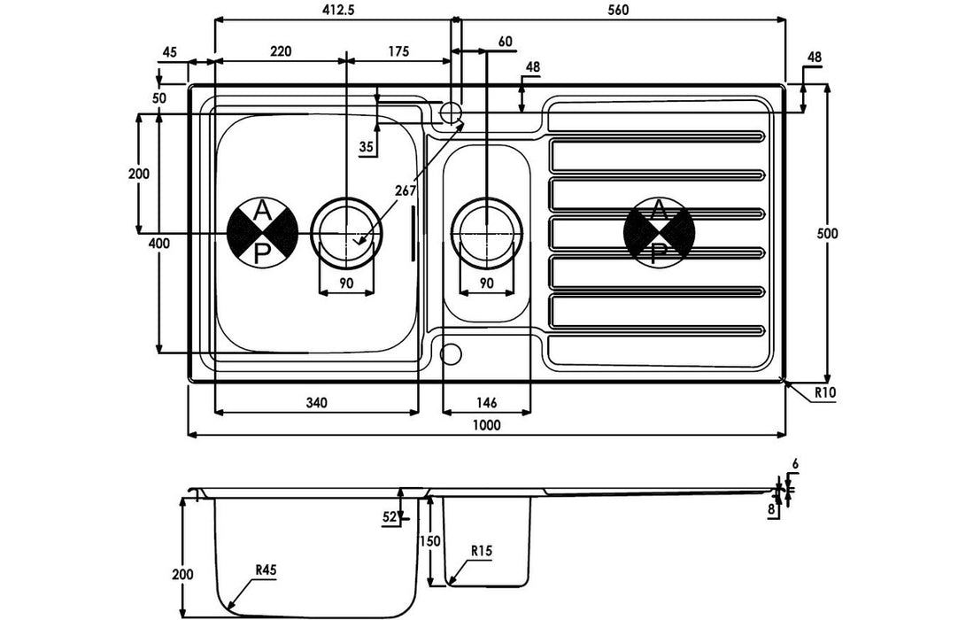 Abode Neron 1.5B & Drainer Inset Sink - Stainless Steel