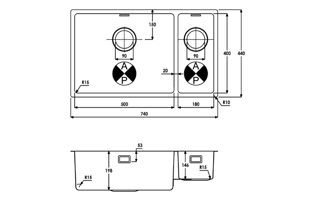 Abode Matrix R15 Large 1.5B LHMB Undermount/Inset Sink