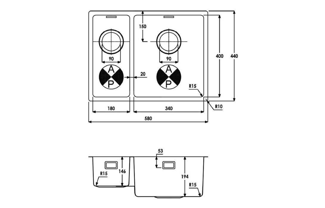 Abode Matrix R15 1.5B LHMB Undermount/Inset Sink