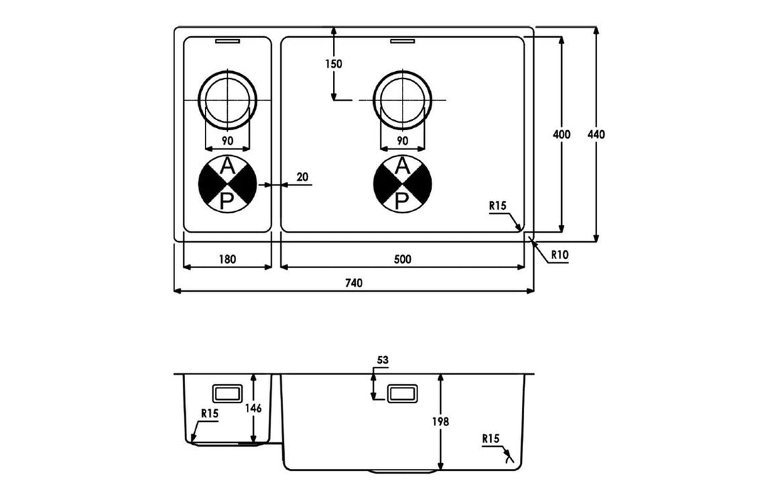 Abode Matrix R15 Large 1.5B LHMB Undermount/Inset Sink