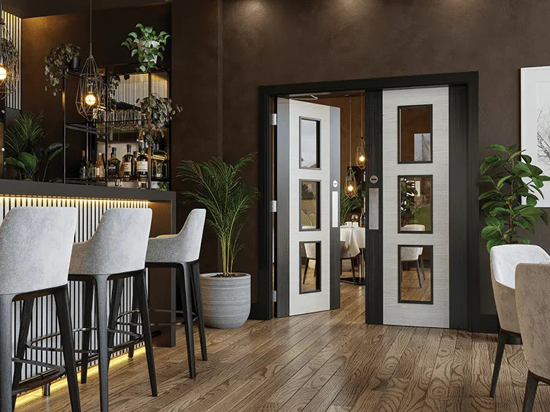 Deanta Flush Light Grey Ash Dark Grey Edges Door