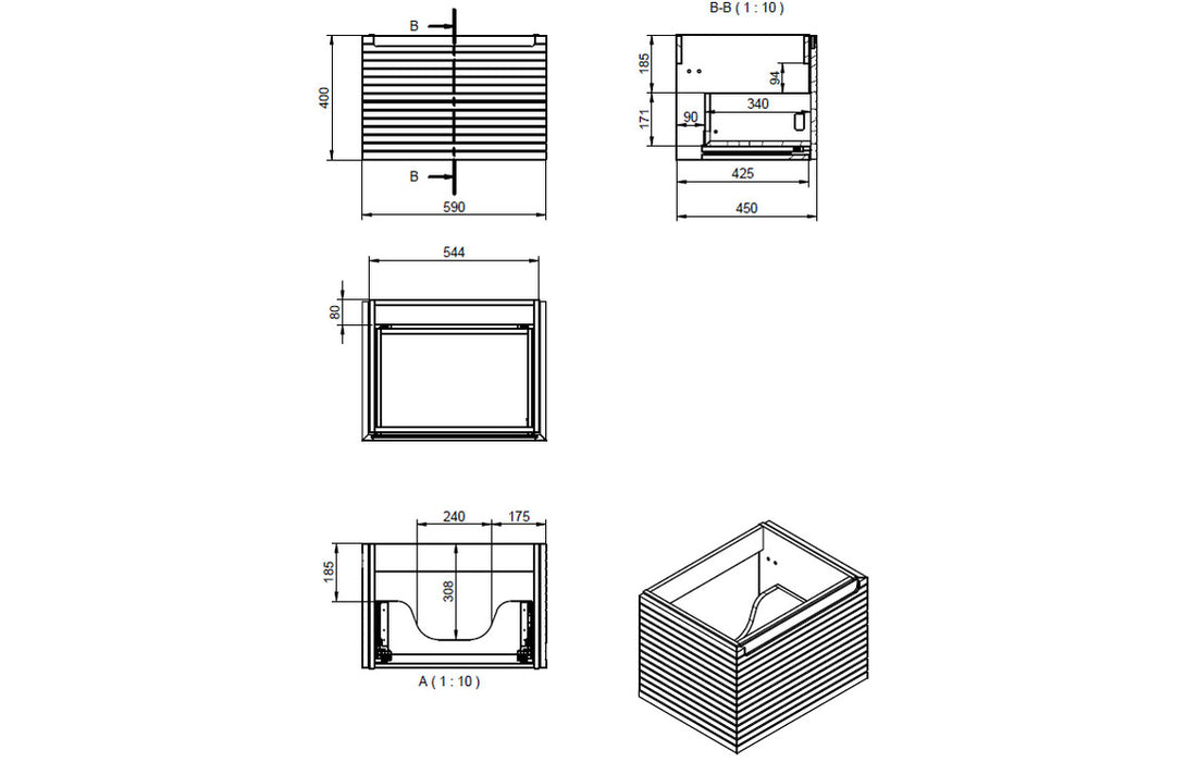 Parallel 615mm Wall Hung 1 Drawer Basin Unit & 1TH Basin - Matt Cotton