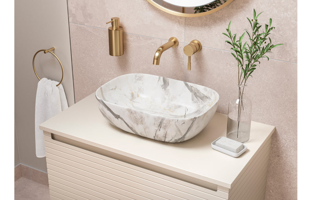 Parallel 615mm Wall Hung 1 Drawer Basin Unit & 0TH Thin Edge Basin - Matt Cotton