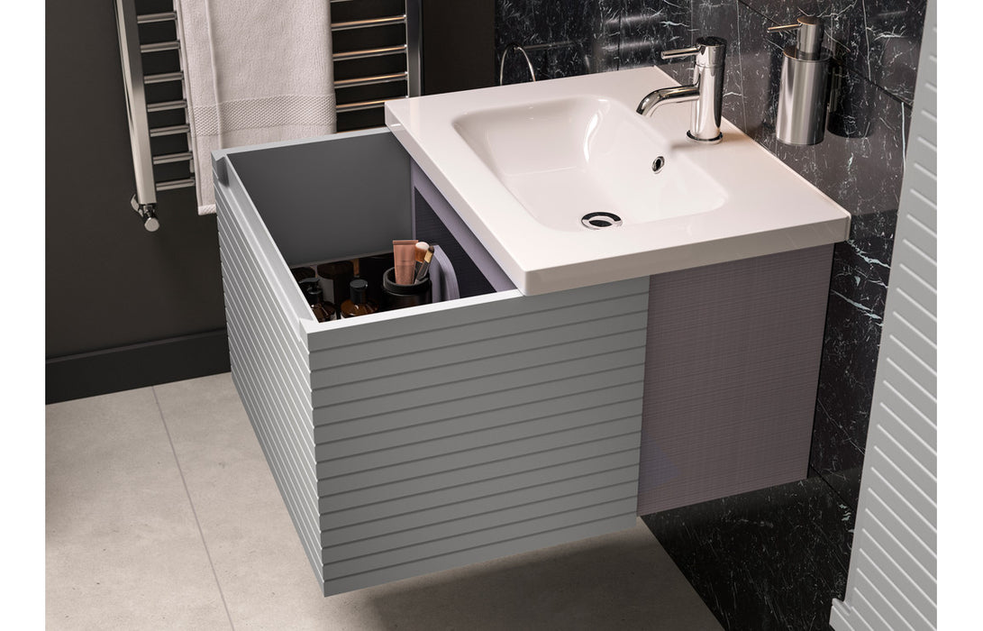 Parallel 615mm Wall Hung 1 Drawer Basin Unit & 0TH Thin Edge Basin - Matt Mineral Grey