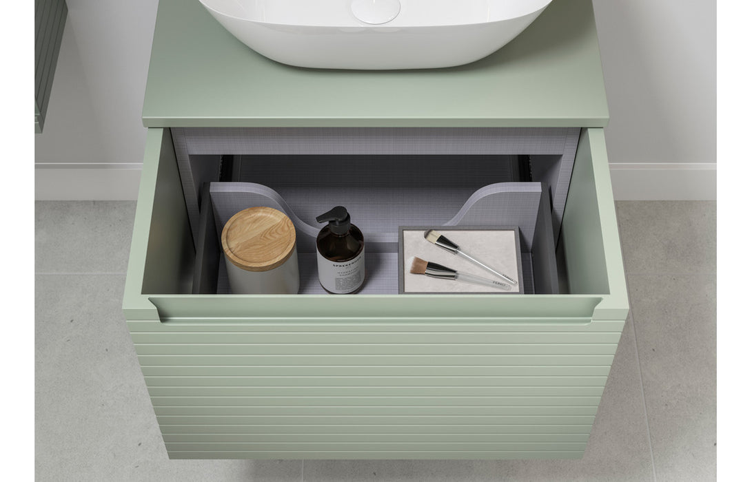 Parallel 615mm Wall Hung 1 Drawer Basin Unit & 0TH Thin Edge Basin - Matt Willow Green