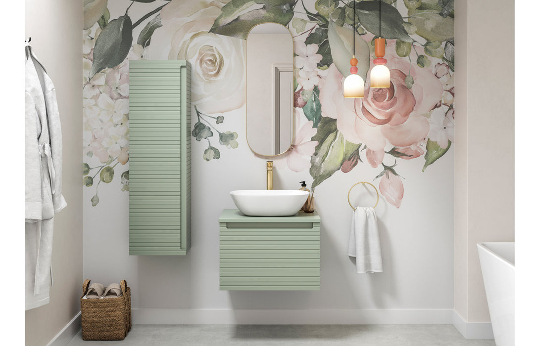 Parallel 615mm Wall Hung 1 Drawer Basin Unit & 0TH Thin Edge Basin - Matt Willow Green