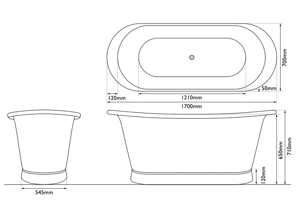 Hurlingham Allingham Nickel Bath 1730x710 Freestanding Nickel Bathtub
