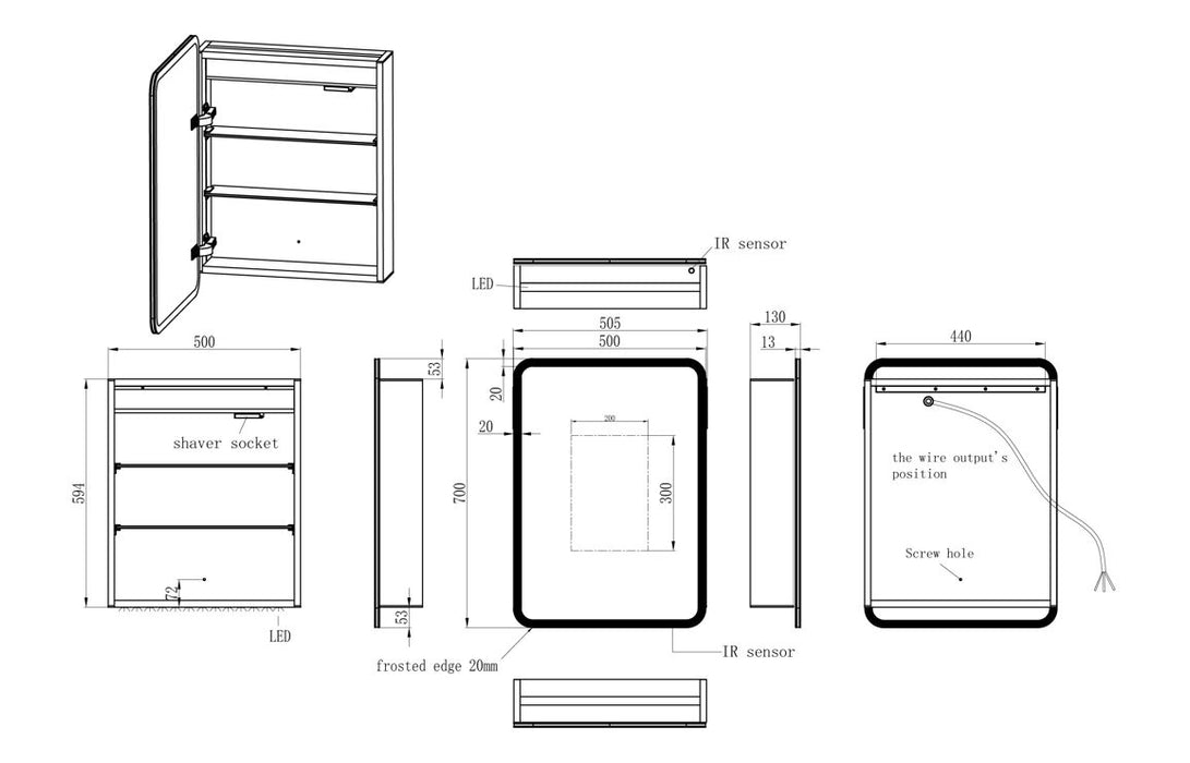 Amaya 500mm 1 Door LED Mirrored Cabinet