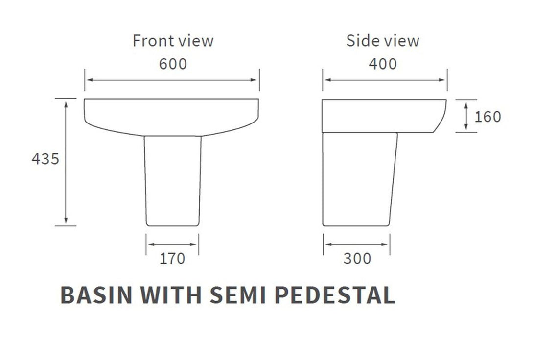 Amara 600x400mm 1TH Basin & Semi Pedestal
