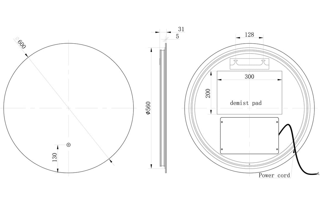 Avani 600mm Round Back-Lit LED Mirror