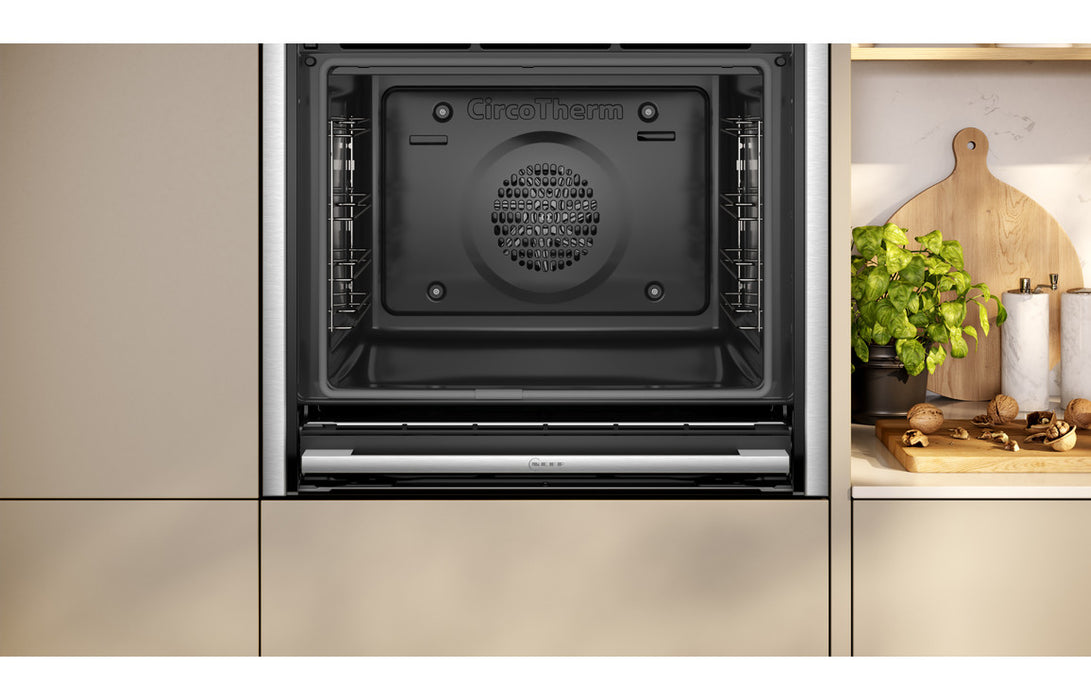 Neff N70 B54CR71N0B Single Slide & Hide® Pyrolytic Oven - Black w/Steel Trim