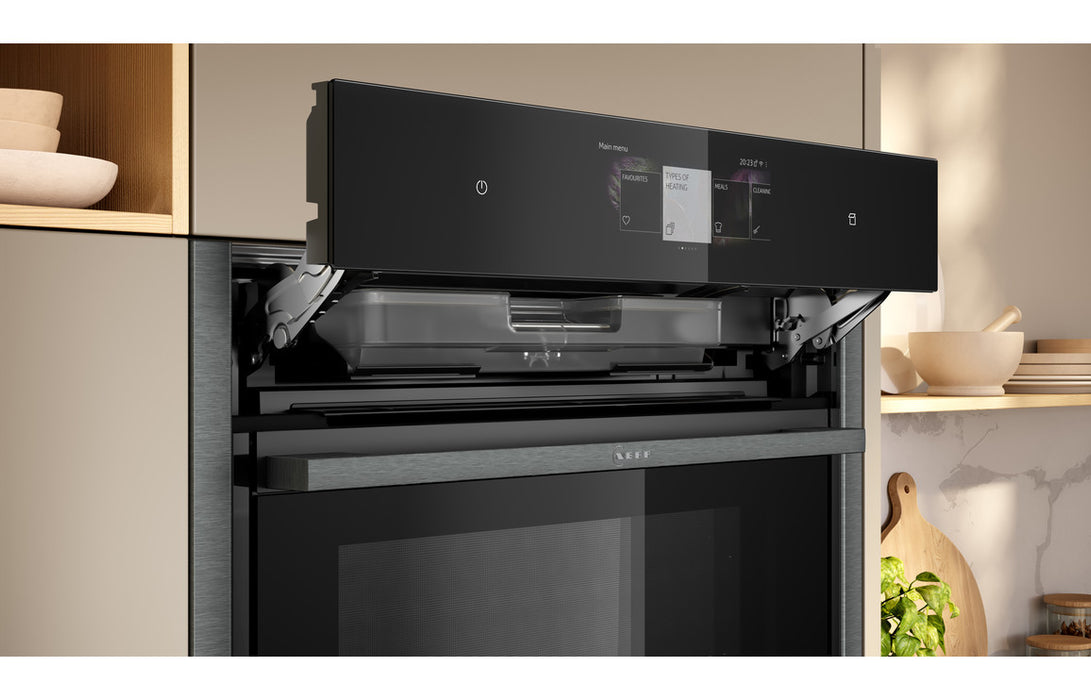 Neff N90 B64FT53G0B Single Slide & Hide® Electric Oven w/Steam - Black w/Graphite Trim