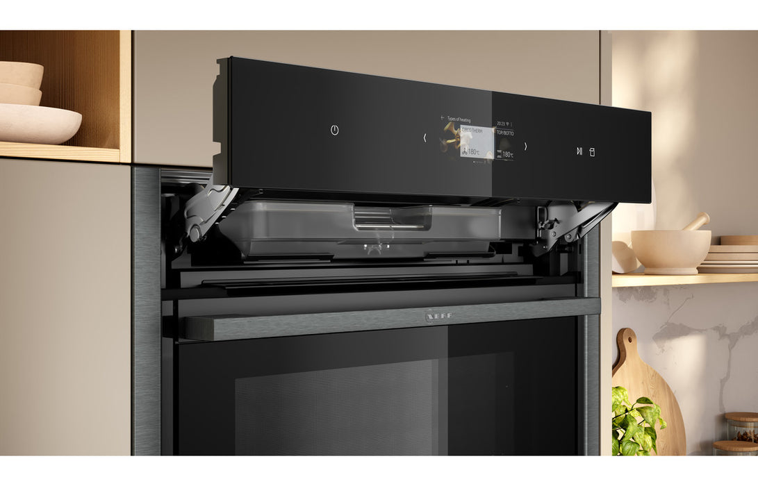 Neff N90 B64VS71G0B Single Slide & Hide® Pyrolytic Oven w/Steam - Black w/Graphite Trim