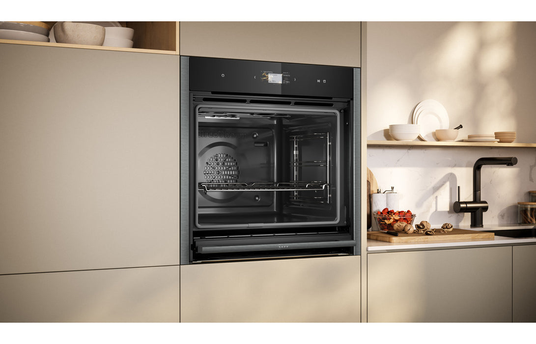 Neff N90 B64VS71G0B Single Slide & Hide® Pyrolytic Oven w/Steam - Black w/Graphite Trim
