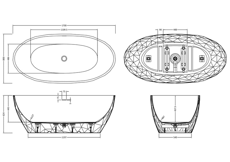 BC Designs Sculptura 1700mm Freestanding Bath With Legs And Waste