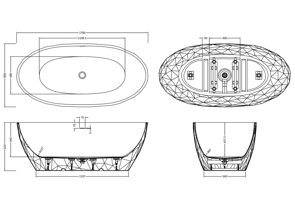 BC Designs Sculptura 1700mm Freestanding Bath With Legs And Waste