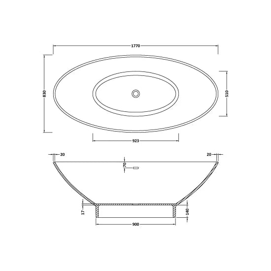 BC Designs Tasse 1770mm Pale Peach Freestanding Bath