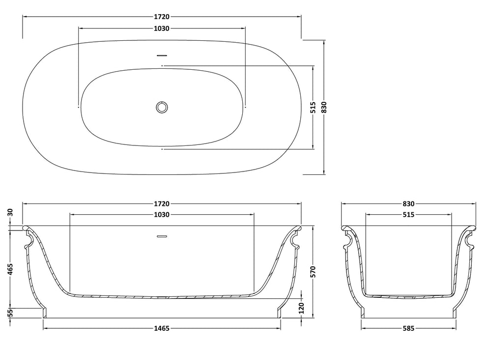 BC Designs Aston 1720mm Matt White Freestanding Bath