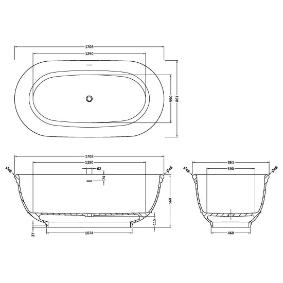 BC Designs Highcroft 1700 x 861mm Light Fawn Oval Bath