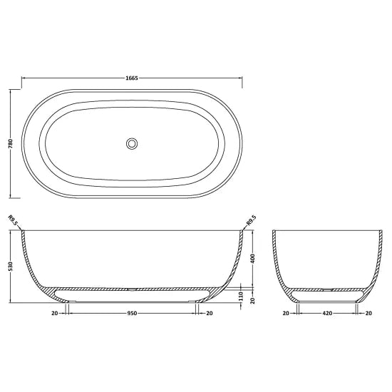 BC Designs Crea 1665mm  Freestanding Bath