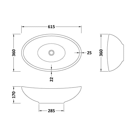 BC Designs Kurv 615mm  Oval Vessel Basin