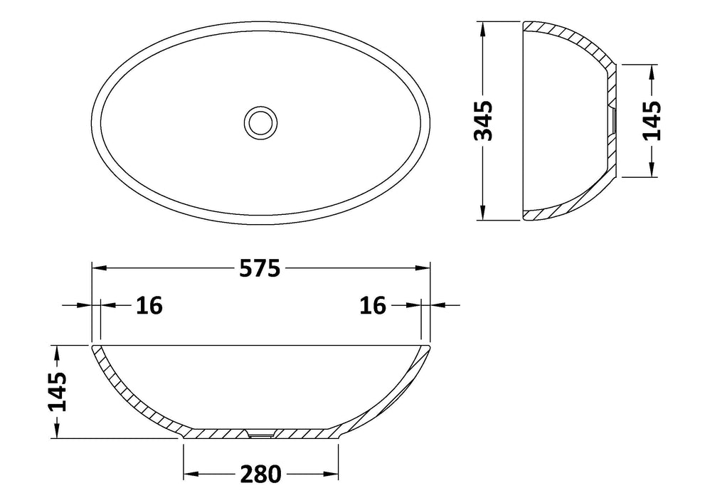 BC Designs Gio 575mm  Oval Vessel Basin