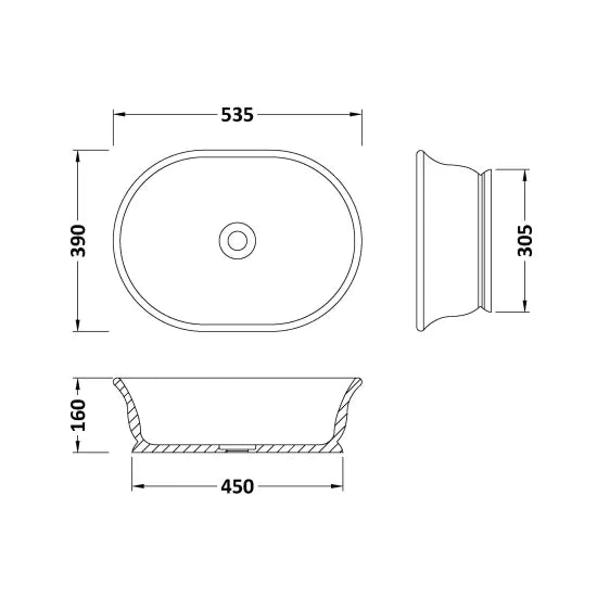 BC Designs Bampton 535mm  Oval Vessel Basin