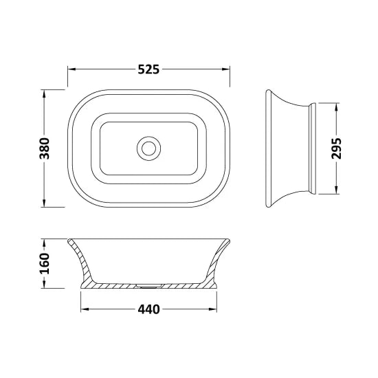 BC Designs Senator 525mm  Rectangular Vessel Basin