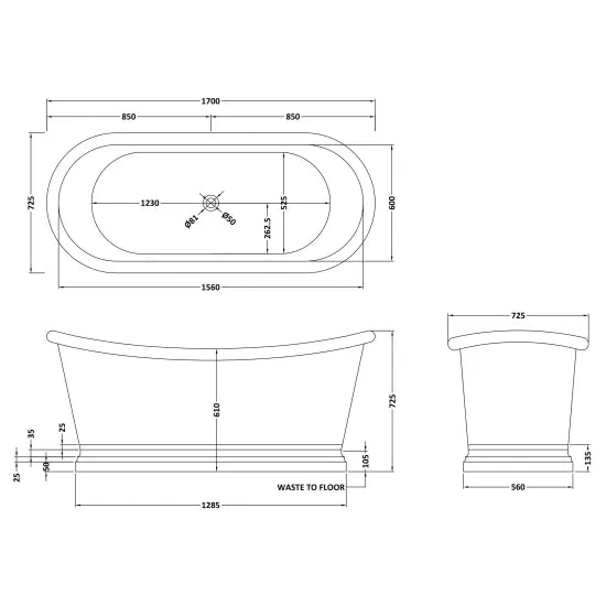 BC Designs 1700mm Nickel Freestanding Boat Bath