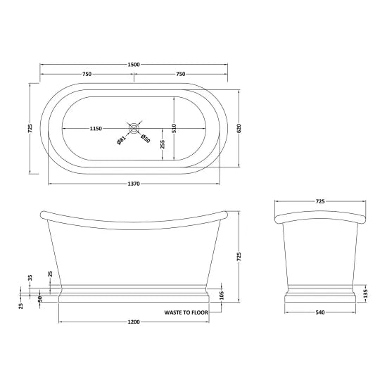 BC Designs 1500mm Brass Freestanding Boat Bath